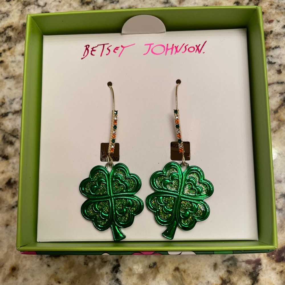Betsey Johnson Shamrock Dangle Earrings